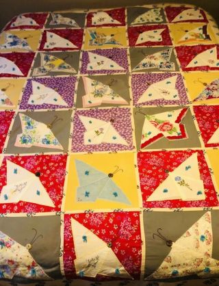 Amish Handmade Quilt Mothers Day Made From Vintage Handkerchiefs Queen