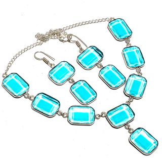 Blue Topaz With Earring Necklace 925 Sterling Silver Jewelry Jewelry Sz16 - 18 "
