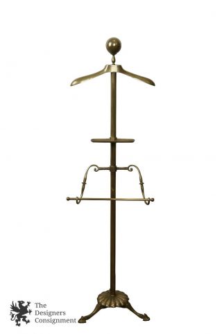 Vintage Brass Clothing Valet Butlers Rack Dressing Stand Coat Hat Suit Hanger