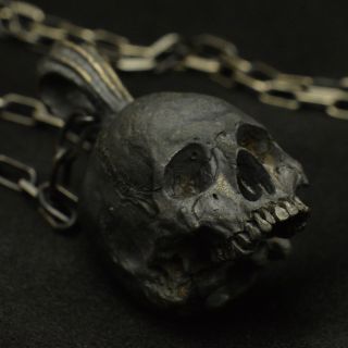 Into The Fire Jewelry - Skull Pendant Half Jaw Chain 24 " Sterling Silver Mens