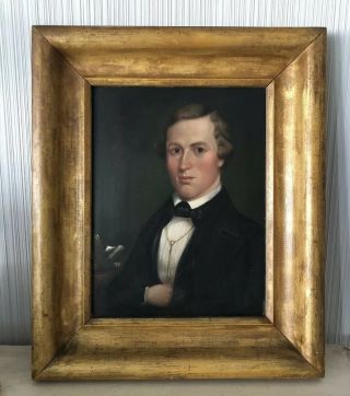Antique Framed Portrait Oil Painting Gentleman Man Victorian English 24” X 20”