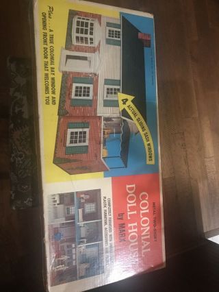 Louis Marx & Co Metal Two - Story Colonial Doll House With Accessories