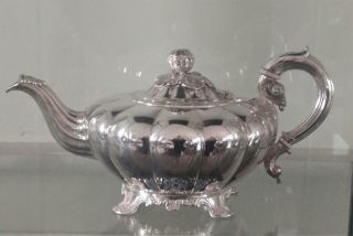 Antique Phoenix Sheffield Silver Plated Melon Shaped Tea Pot W Provenance