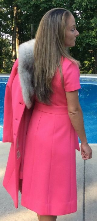 Stunning Vintage " Lilli Ann " Pink With Fur (fox?) Collar 1970 