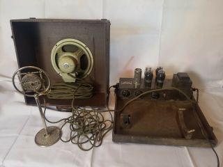 Antique Pa System.  Gibbs H161 Microphone.  Montgomery Wards Tube Amp.  Powers On