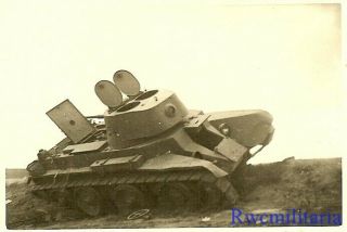 Mouse Ears Abandoned Russian Bt - 7 Panzer Tank In Field W/ Hatches Open