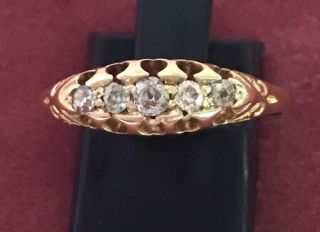 Victorian 18ct Gold & Diamond 5 Stone Ring - Size Q 1/2 - Birmingham Hallmark