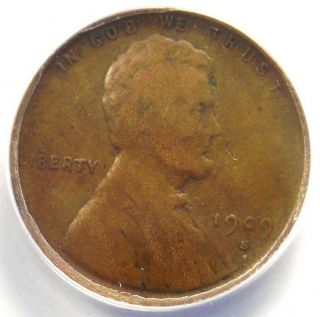 1909 - S Vdb Lincoln Wheat Cent 1c - Anacs F15 Details - Rare Date Certified Penny