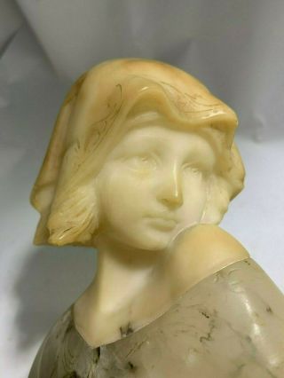 Rare 19th C Antique Alabaster & Marble " The Young Maiden " Bust