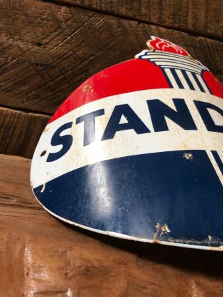 Standard Oil Company Porcelain Sign Vintage Flame Visible Gas Pump Plate Curved