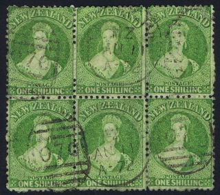 Zealand 1864 - 71 Sg125 1/ - Yellow - Green Rare Block Of Six 11 August 1872