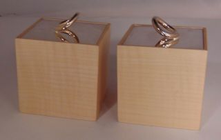 2 French Christofle Vertigo Wooden Sycamore Silverplate Square Box With Lid