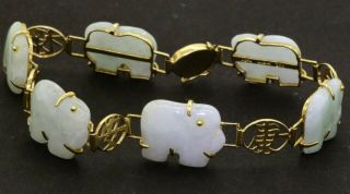 14k Yellow Gold Vintage Jadeite Jade Carved Elephant Bracelet