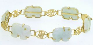 14k yellow gold vintage jadeite jade carved elephant bracelet 2