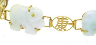 14k yellow gold vintage jadeite jade carved elephant bracelet 3