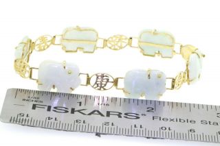 14k yellow gold vintage jadeite jade carved elephant bracelet 4