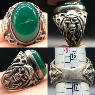 Agate Stone Very Old Ring Old Silver With 2 Roman Face Ring