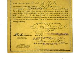 Vintage 1917 Indiana Hunting & Fishing License 3