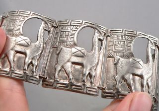 Vintage Sterling Silver Llama 5 Panel Link Bracelet Sun God Design Peru? 7.  5 "