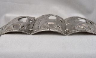 Vintage Sterling Silver LLAMA 5 Panel Link Bracelet Sun God Design Peru? 7.  5 