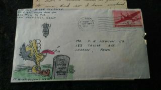 Hand Drawn " It Wont Be Long Now " Ww Ii Patriotic Postal Cover & Letter
