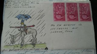 Hand Drawn " Surrender Sword " Ww Ii Patriotic Postal Cover & Letter