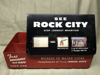 Vintage Rock City Map Brochure Metal Holder W/ Mileage To Major Cities Counter