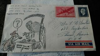 Hand Drawn " The Elusive Pill " Ww Ii Patriotic Postal Cover & Letter
