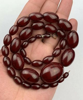 Old Antique 1900s Deep Red Cherry Amber Bakelite Necklace 60 Grams