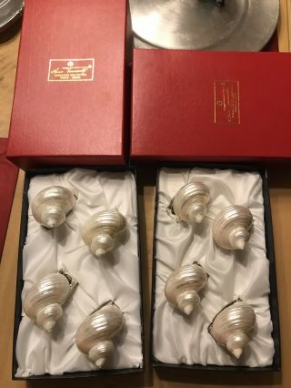 Set Of 8 Hans Turnwald Turbo Shell & Silver Plated Napkin Rings - Nib