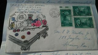 Hand Drawn " Calling His Shots " Ww Ii Patriotic Postal Cover & Letter