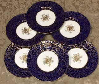 Vtg.  Set 6 Minton 10 3/4 " Cabinet Plates / Chargers Cobalt Blue & Gold