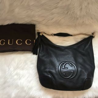 Rare Authentic Gucci Soho Black Leather Large Tote/hobo Bag Euc