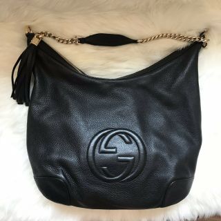 Rare Authentic GUCCI Soho Black Leather Large Tote/Hobo Bag EUC 2