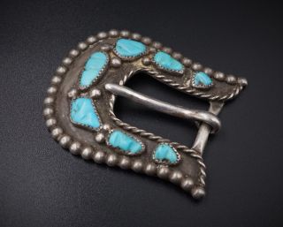 Vintage Signed Jt Navajo Artisan Sterling Silver Turquoise Belt Buckle M702
