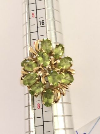 Vintage Peridot Flower/Starburst Design Cocktail Ring in Yellow Gold sz 7 2