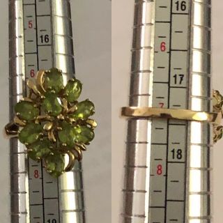 Vintage Peridot Flower/Starburst Design Cocktail Ring in Yellow Gold sz 7 4