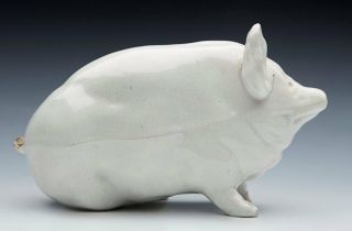Antique Scottish Wemyss White Glazed Pig C.  1900