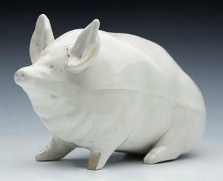 ANTIQUE SCOTTISH WEMYSS WHITE GLAZED PIG c.  1900 2