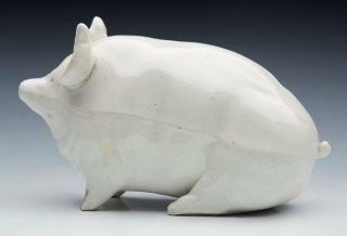 ANTIQUE SCOTTISH WEMYSS WHITE GLAZED PIG c.  1900 8