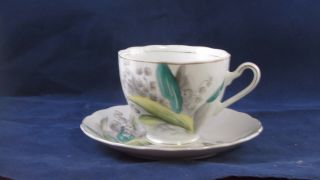 Vintage Kasuga Ware Hand Painted Lily Of The Valley Gold Trim Tea Cup & Saucer