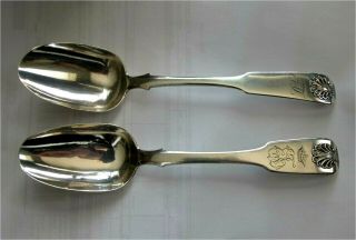 1825 - 44 Russian 84 / 875 Silver Serving Spoon X 2 St.  Petersburg Fiddle Shell