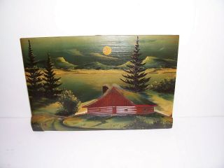 Vintage Hand Painted Carved Wooden 3d Diorama Lake Cabin Signed Nadman