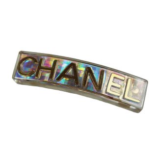 Chanel Logo Barrette Clear Gold Hair Clip France Vintage 97 P Authentic S831 W