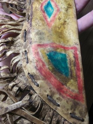 Early Antique 19th C Native American Plains Indian Knife Parfleche Painted Hide 3