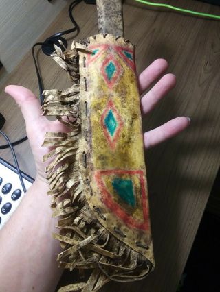 Early Antique 19th C Native American Plains Indian Knife Parfleche Painted Hide 4