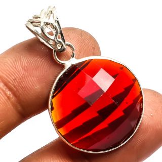 Faceted Red Garnet Pendant 925 Sterling Silver Ethnic Jewelry Sz1.  48 "