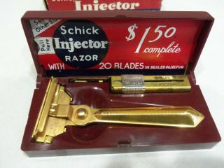 Vintage Schick Injector Razor,  Bakelite Case,  Injector Blades,  And Box