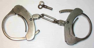 Antique Pair Mattatuck Handcuffs The Maltby With Key.
