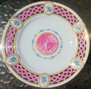 Rare Antique Minton Cabinet Plate Signed 1860s Cherub Putti Pierced Signed A7538